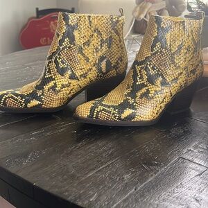 Sam Edelman Yellow Snake Print Ankle Boots